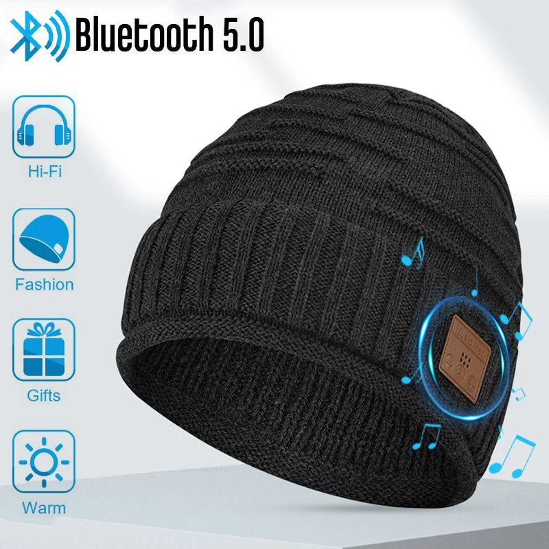 Winter Bluetooth Headphone Outdoor Warm Music Knitting Cap Rechargeable Wireless Stereo Earphone Beanie Hat with MIC for Gift GlowCart