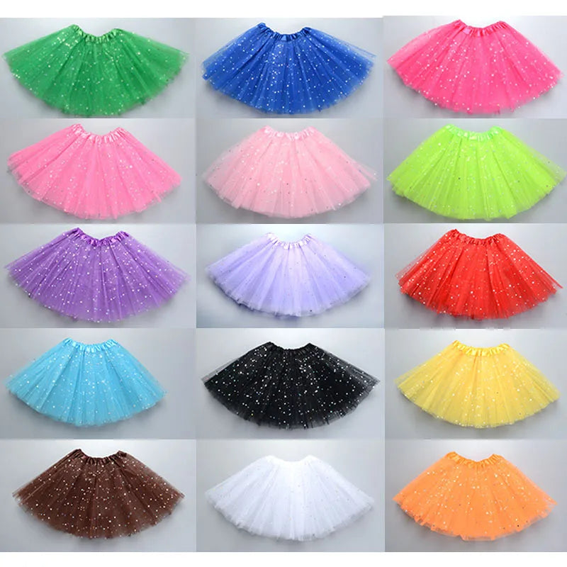 Kids Baby Star Glitter Dance Tutu Skirt For Girl Sequin 3 Layers Tulle Toddler Pettiskirt Children Chiffon 2-8T GlowCart