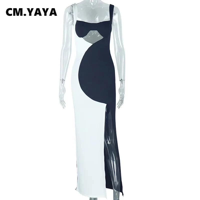 CM.YAYA Women Sleeveless Strapless Patchwork Bodycon Long GlowCart