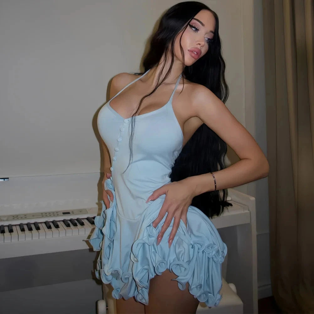 Absobe Women's A-Line Bodycon Mini Dress Ruffle Hem V-Neck GlowCart