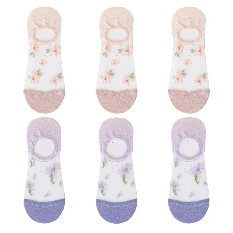 6Pairs Cute Small Flower Sheer Women's Socks Soft & GlowCart