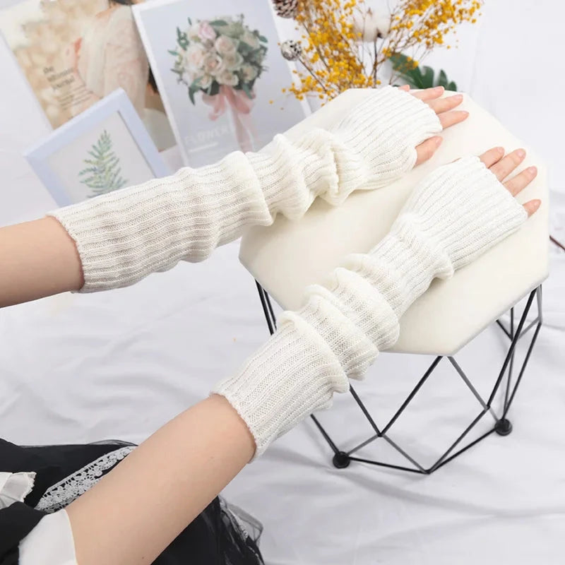 1Pair Women Long Fingerless Gloves Soft Female Kawaii Mitten GlowCart