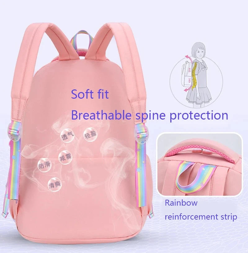 Primary High Class Backpack for Girls Macaron Color Blocking Kid Backpack Rainbow Zipper Large Capacity Teen Girl School Bag GlowCart
