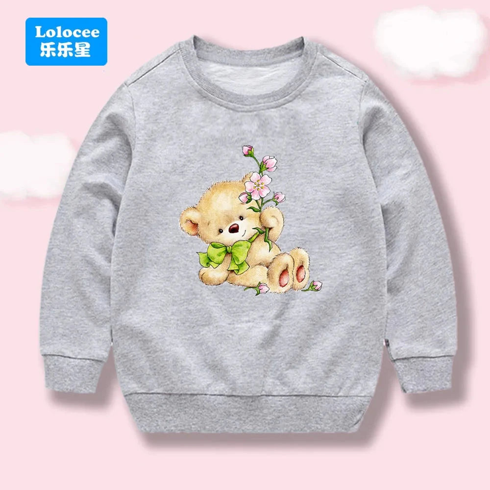 Cartoon Bear Pattern Children Girl Long Sleeve Cotton Tops Spring Autumn Kids Clothing Fashion Loose Crewneck Sweatshirts XNH1 GlowCart