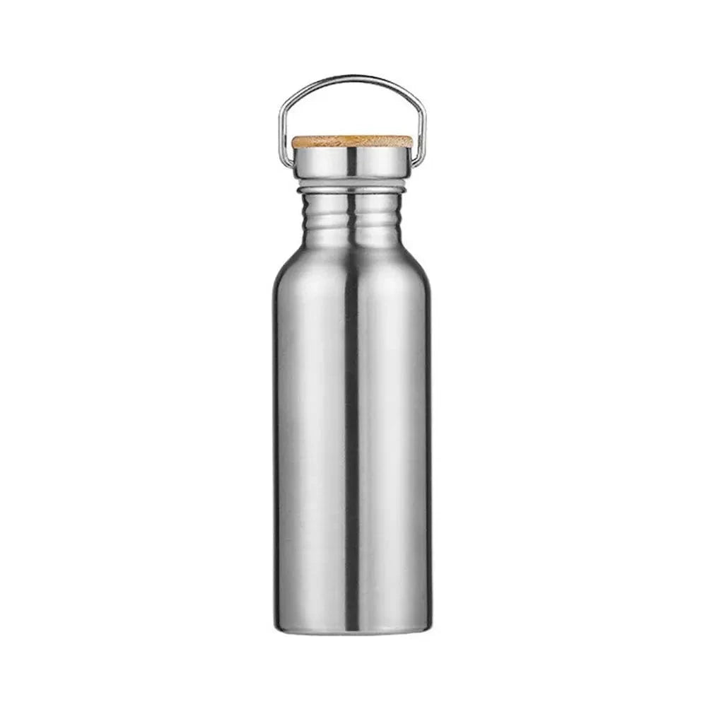 Simple Single Walled Water Bottle Leak-Proof Stainless Steel Bicycle Water Bottles Bamboo Lid Metal Flask Portable Sports Kettle GlowCart