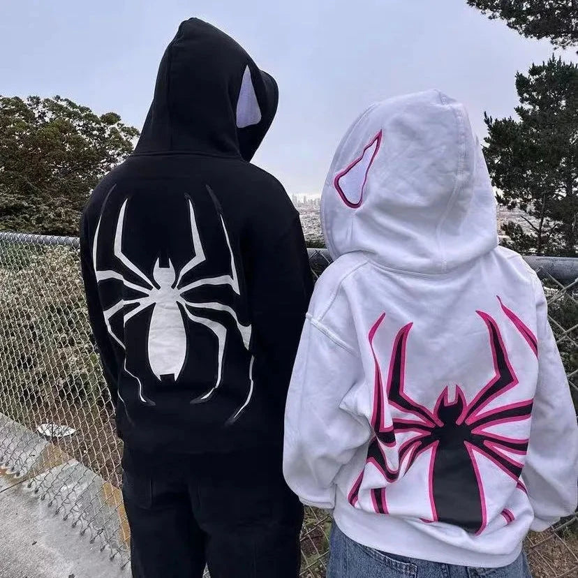 Full Zip Up Spider Hoodie Women Men Streetwear Harajuku GlowCart