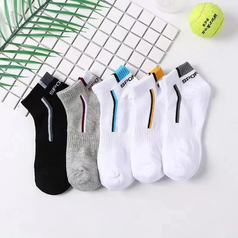 5pairs Men's Fashion Sports Socks, Striped Cotton Sweat Absorption Breathable Comfortable Ankle Socks GlowCart