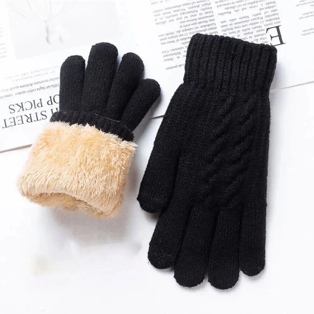 Fashion Boys Girl Winter Gloves Pure Color Lamb Velvet  Mittens Soft Warm Black Double Layer Male Thickened Gloves GlowCart