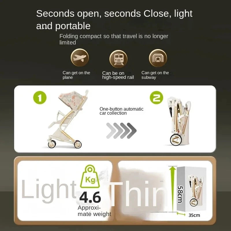 New Baby Stroller Children Walking Baby God Lightweight Folding Pocket Car Kid's Baby  Four Wheels Stroller Push Umbrella Car GlowCart