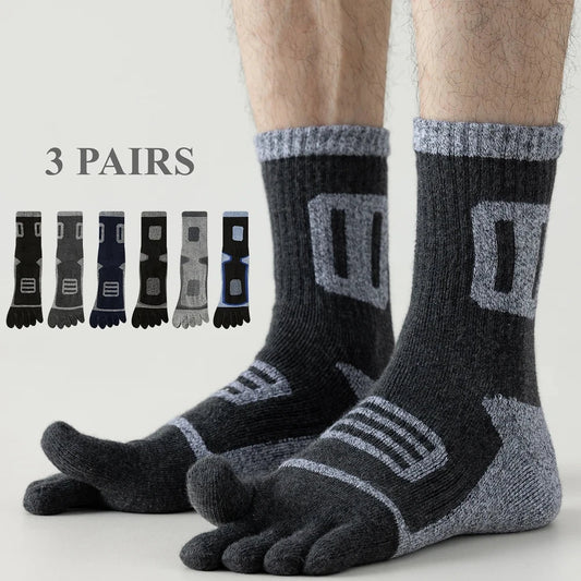 3 Pairs Fleece Toe Socks Men Autumn Winter Warm Five Finger Socks Man High Quality Cotton Sports Crew Socks Running GlowCart