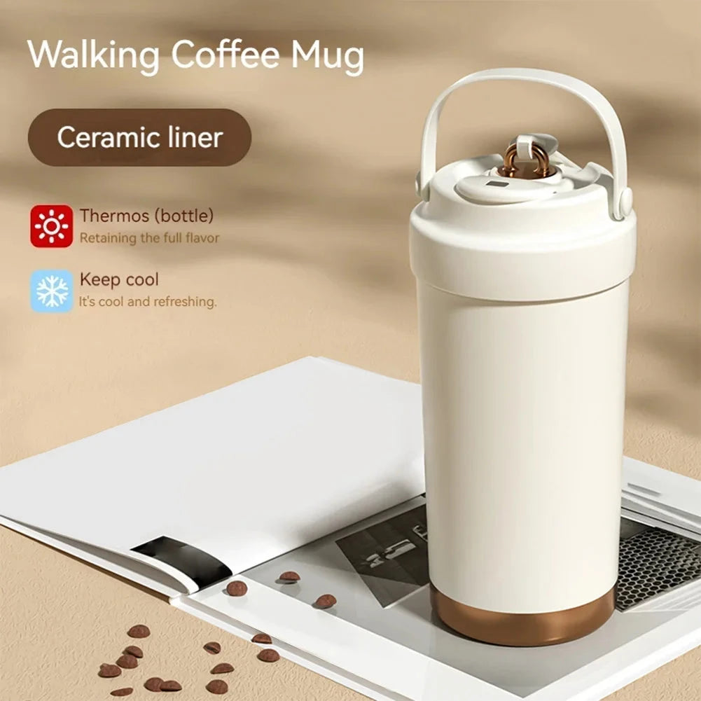 2025 New 500ml Stainless Steel Travel Coffee Mug Ceramic Coated Insulated Water Bottle Flasks with Lid & Straw Insulated Tumbler GlowCart