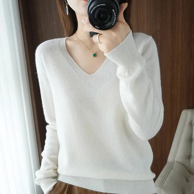 Women's Sweater 2025 Autumn Winter Knitted Pullovers V-neck GlowCart