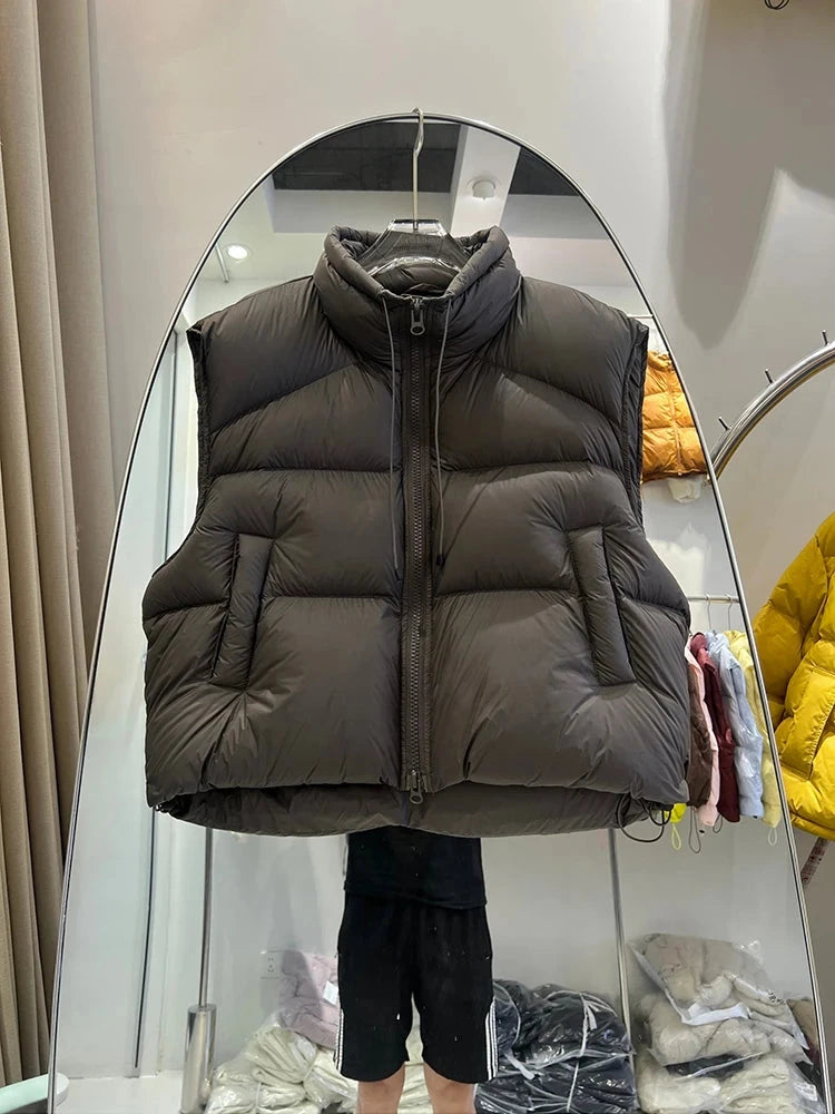 Autumn Winter Stand Collar Solid Fluffy Down Vest Women GlowCart