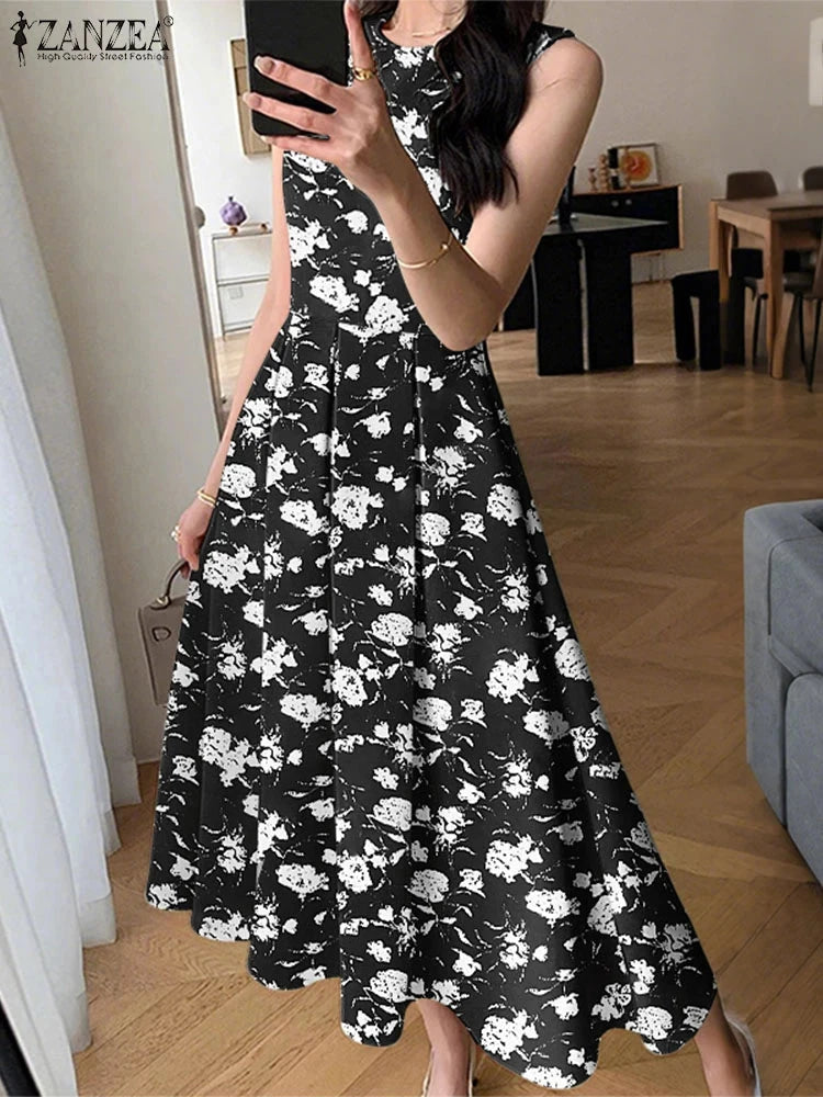 ZANZEA Women Sleeveless Pleated Dress 2025 Summer Korean GlowCart