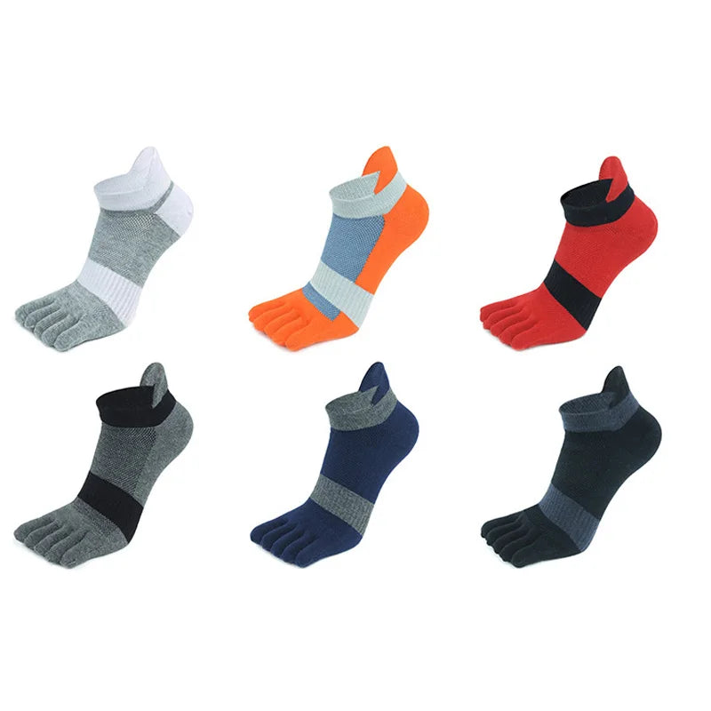 5 Pairs Five Finger Ankle Sport Socks Cotton Mens Striped Mesh Breathable Shaping Anti Friction No Show Socks With Toes EUR39-46 GlowCart