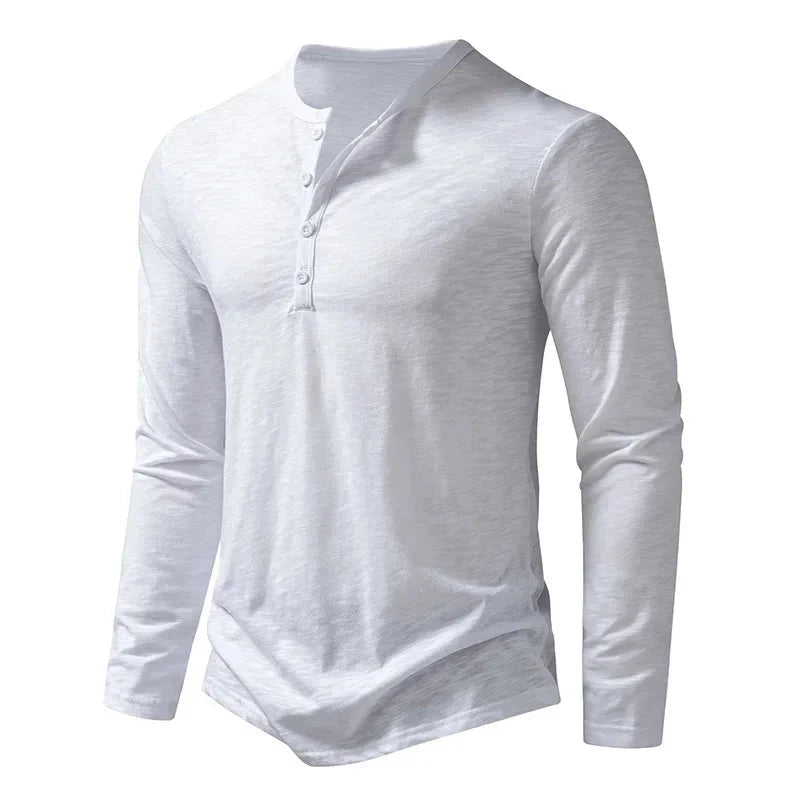 Autumn New Men's Cotton Button Long Sleeve  Henley Neck GlowCart