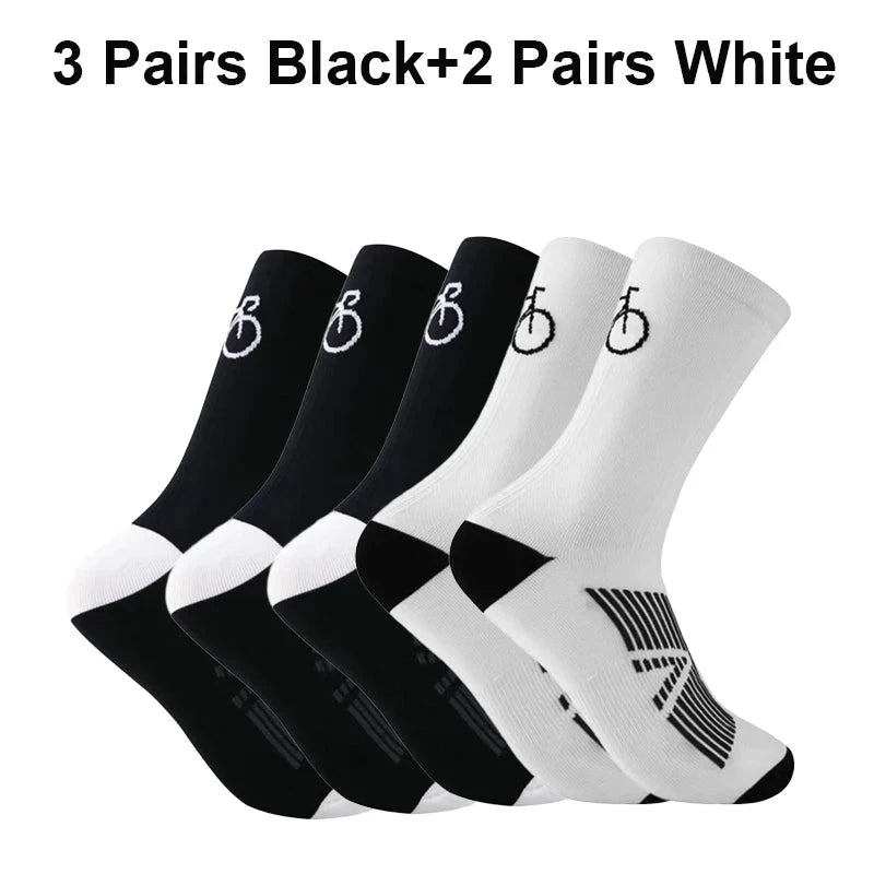 5Pairs Cycling Socks Men MTB Bike Sock Breathable Road Bicycle Sock Football Men Women Mid Tube Outdoor Sport Racing Sock Winter GlowCart