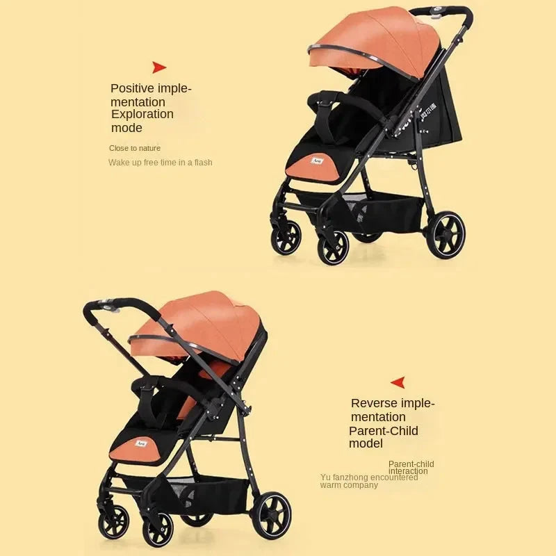 Portable Baby Stroller Can Sit and Lie Down With One Key Folding Bidirectional High View Shock Absorption Universal Wheel GlowCart