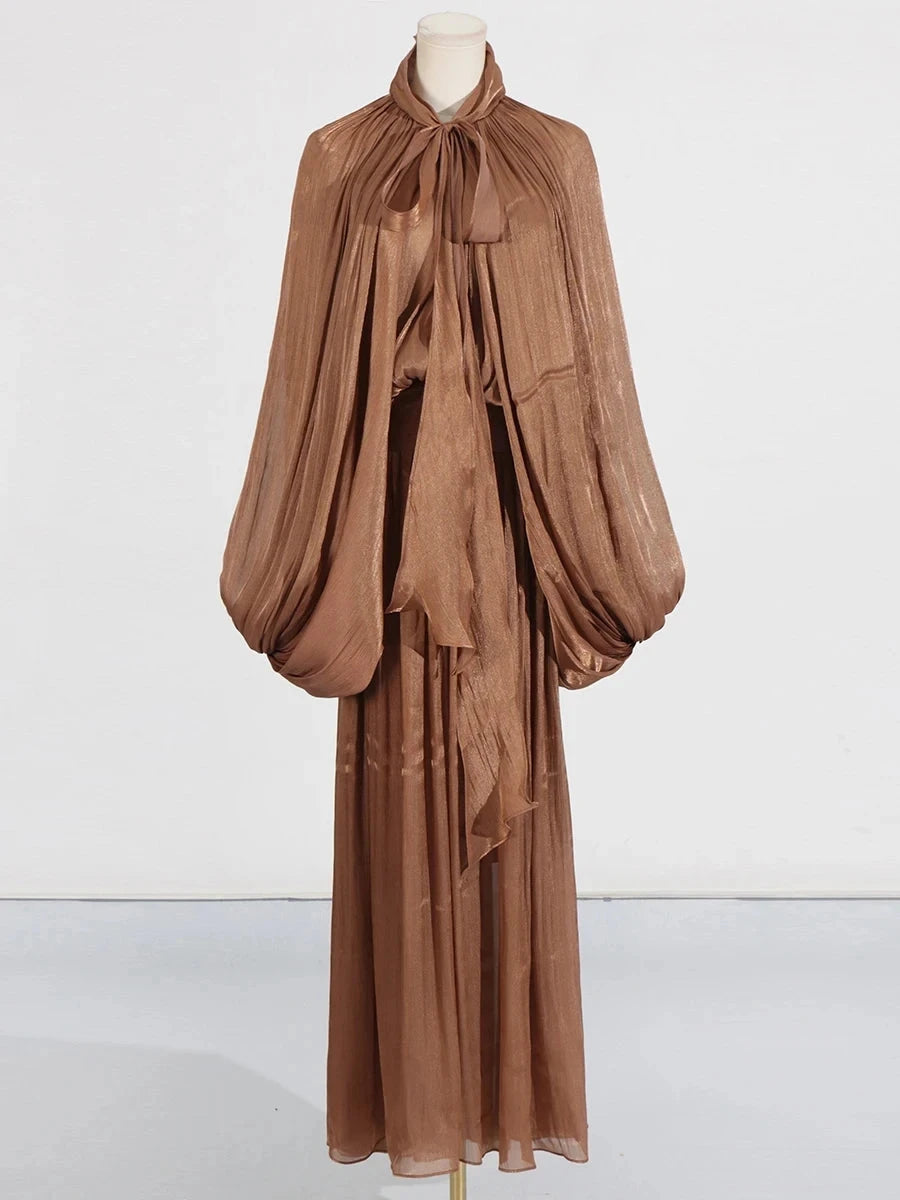 VGH Minimalist Spliced Folds Maxi Dresses for Women Scarf GlowCart