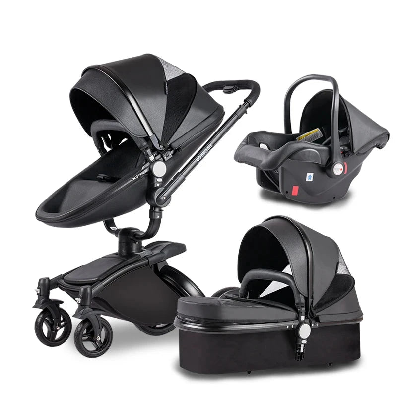 New High Quality baby stoller 3 /2 in 1 Baby Pram High Landscape Fold PU leather kinderwagen baby Carriage car Newborn pushchair GlowCart