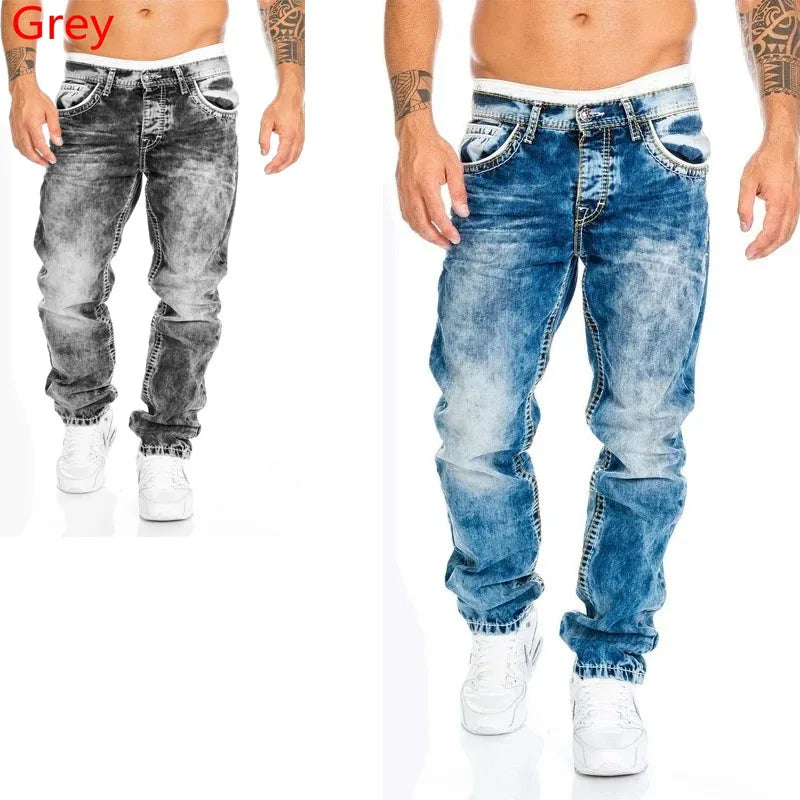2024 Men Jeans Solid Pockets Stretch Denim Straight Pants Spring Summer Business Casual Trousers Daily Streetwear Men's Clothing GlowCart