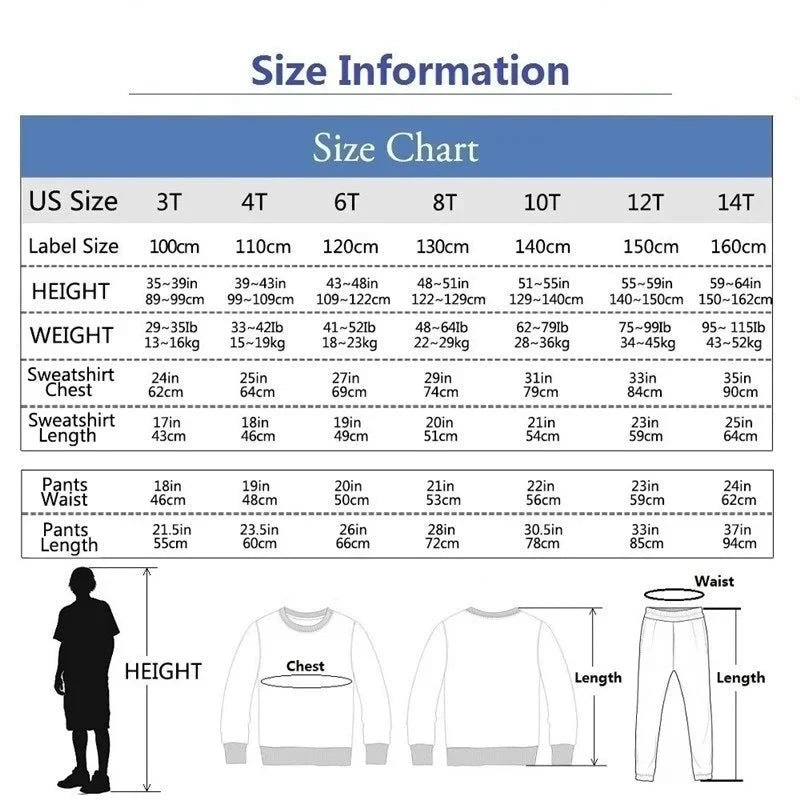 Spring/Autumn Children's Clothing Sets Cartoon Monster Print Boys' O Neck Sweatshirt Pants Two Piece Pullover Set for Kids GSJX1 GlowCart