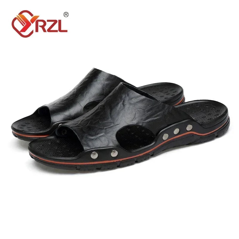 YRZL Mens Sandals PU Leather Classic Summer Men Slippers Soft Black Slippers Big Size Slippers Lightweight EVA Slides for Men GlowCart