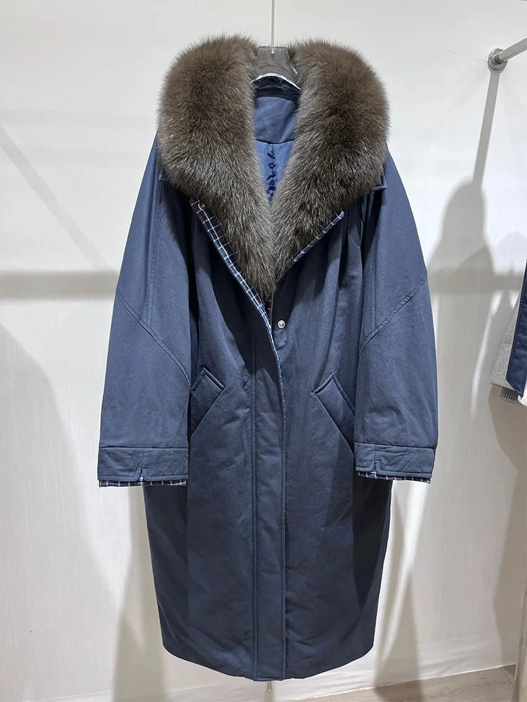 Autumn Winter Women Goose Down Jacket Real Natural Fox Fur GlowCart