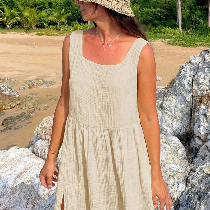 Newly 100% Cotton Gauze Dress For Women 2023 Square Collar GlowCart