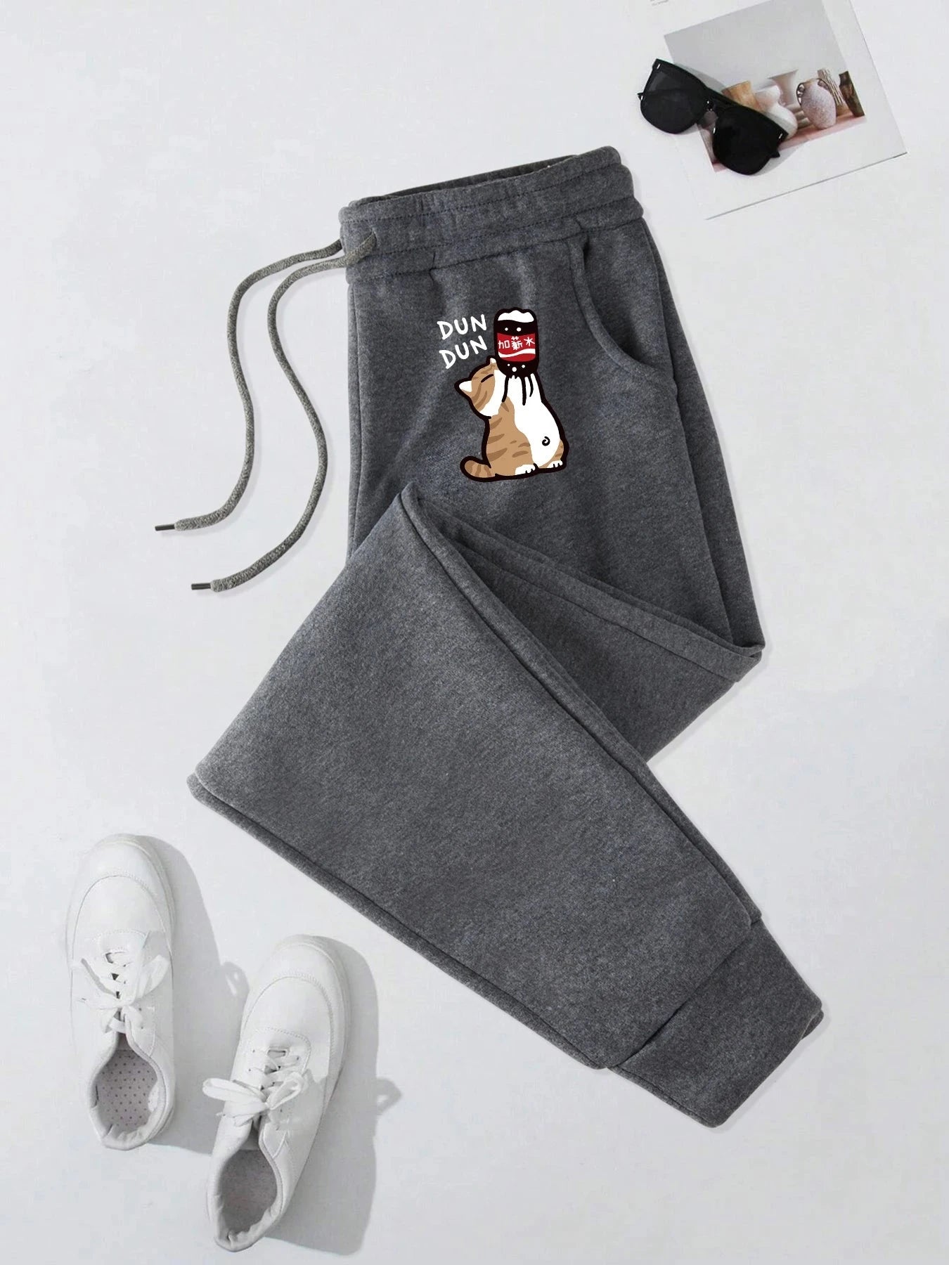 Cute Cat Drinking Coke Printing Mens Joggers Sweatpant GlowCart