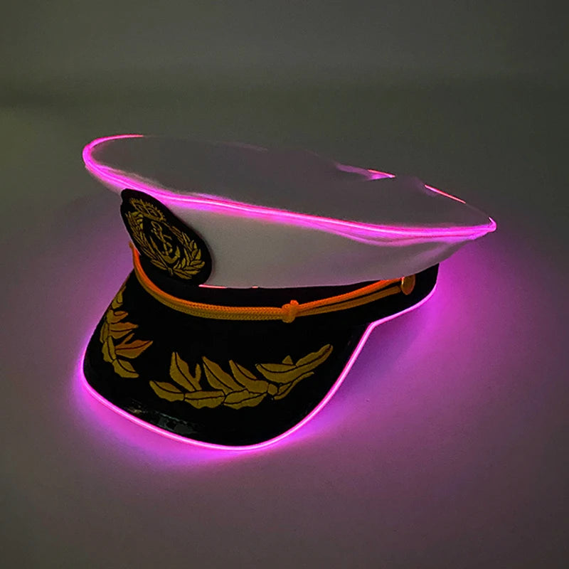 New Luminous Captain Hat LED Sailors Hat Glow In The Dark Nautical Themed Party Costume Cosplay Party Light Up Navy Cap Props GlowCart
