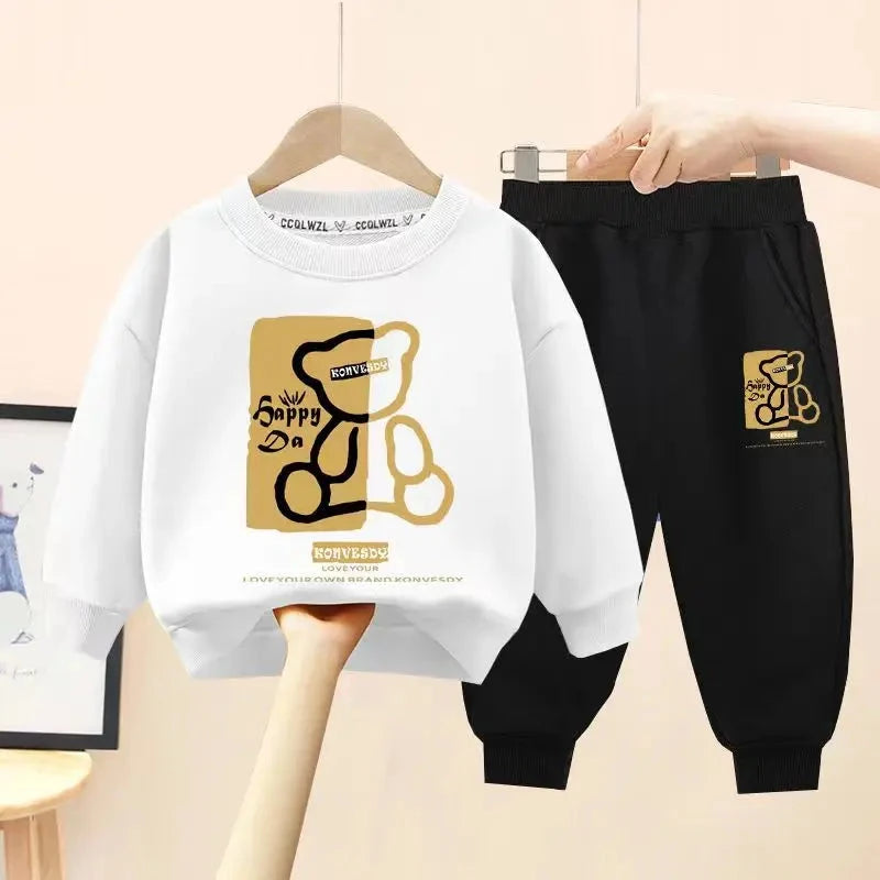 Autumn Baby Girls Clothes Set Kid Boy Cartoon Bear Printed Sweatshirt Pullover And Pants 2pcs Suit Children Top Bottom Tracksuit GlowCart