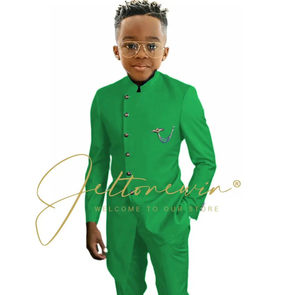 Royal Blue African Design Boys Suits Set For Wedding Formal Tuxedo Kids Costume Piano Performance Children Tailor Made GlowCart