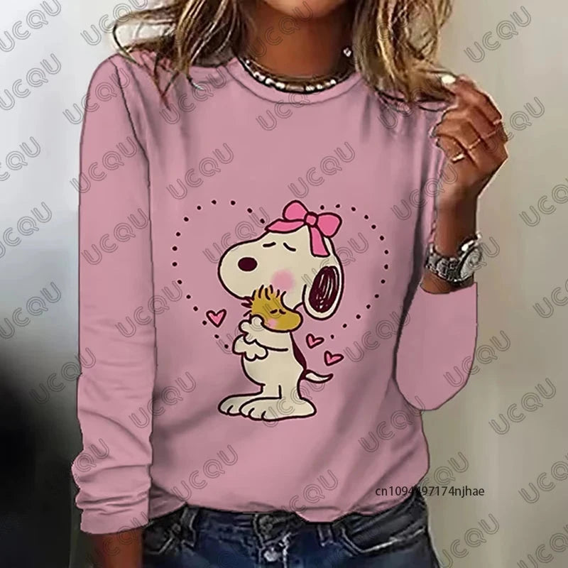 Autumn Winter New Cartoon Snoopy Print Women's Long Sleeve GlowCart