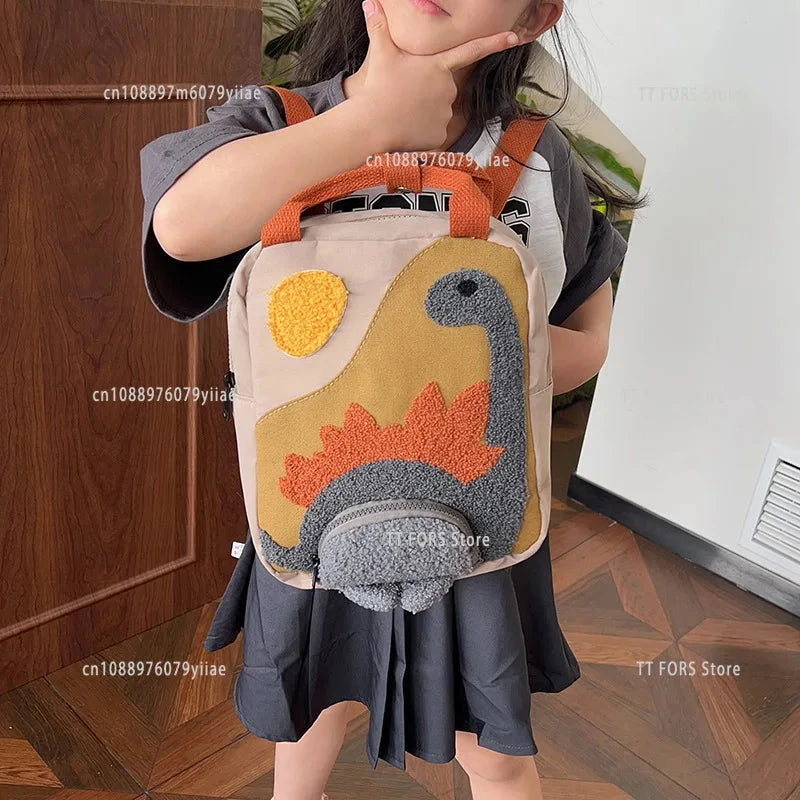 New Style Cartoon Dinosaur Fashion Children's Backpack Cartoon Canvas Kindergarten Boys and Girls Schoolbag Birthday Gift GlowCart
