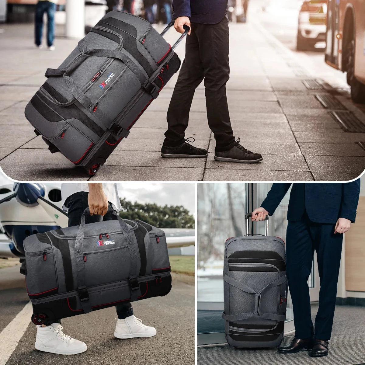 30" Rolling Duffel Bag with Wheels and Handle Drop Bottom GlowCart