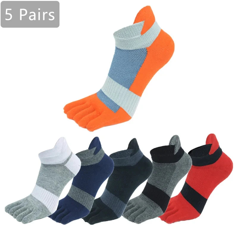 5 Pairs Five Finger Ankle Sport Socks Cotton Mens Striped Mesh Breathable Shaping Anti Friction No Show Socks With Toes EUR39-46 GlowCart