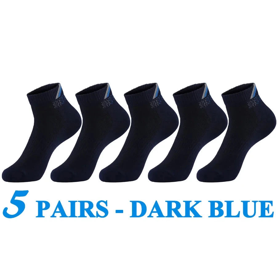 5 Pairs/Lot Running Socks Men Casual Outdoor Sports Cotton Black Grey Blue Athletic Stripes 14 Colors Travel Male Husband Gifts GlowCart