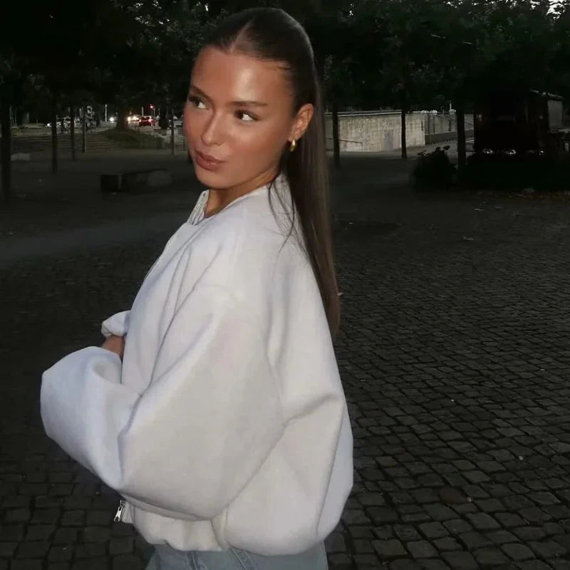 HXAO Outerwears Cropped Bomber Jacket Women Autumn Long GlowCart