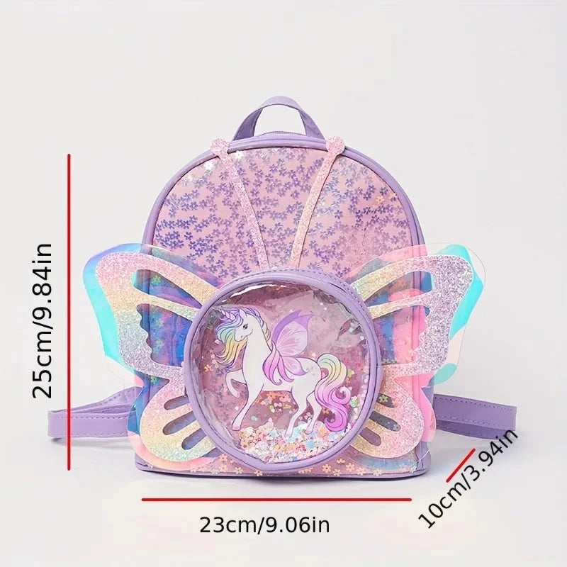 Toddlers Backpack Cartoon Unicorn Schoolbag Sequin Transparent Butterfly Wings Bookbag for Girl Kids Waterproof School Bag 2024 GlowCart