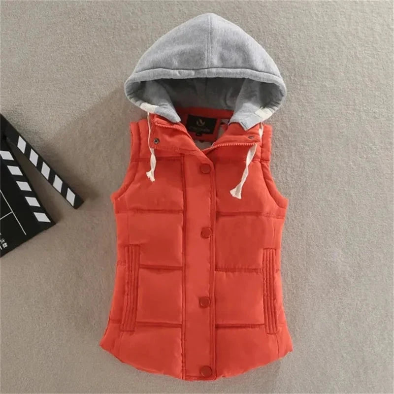 Women Autumn Winter Short Down Vest Hooded Warm Casual GlowCart