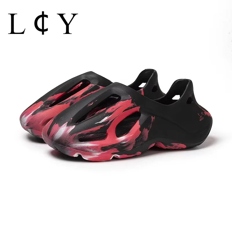 Men's and Women's Slippers Summer Beach Hole Shoes Outdoor Anti Slip Lace Up Dyeing Designer Personalized Hollow Shoes 2025 New GlowCart