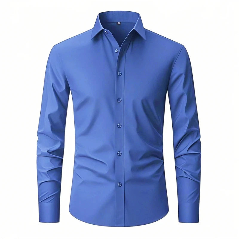 US EU Size XXL Mens Business Shirt Long Sleeve Solid Color GlowCart