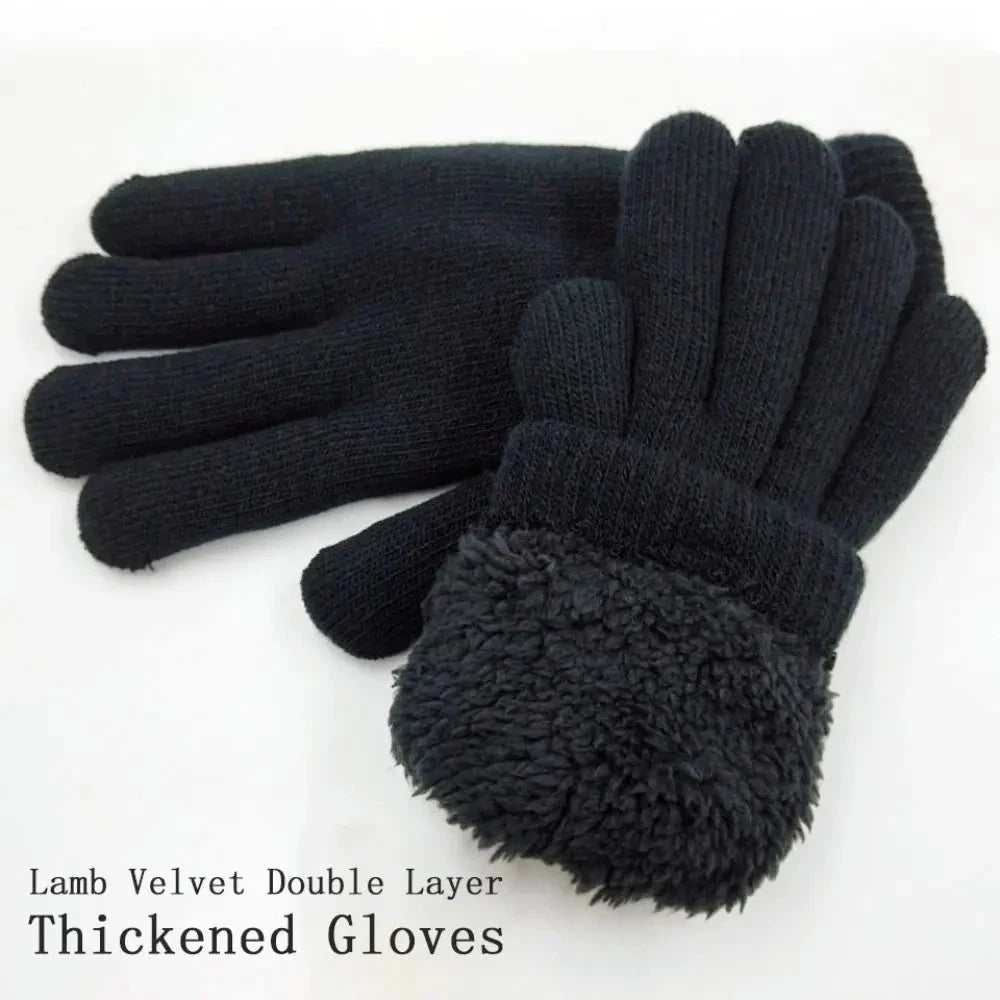Fashion Boys Girl Winter Gloves Pure Color Lamb Velvet  Mittens Soft Warm Black Double Layer Male Thickened Gloves GlowCart