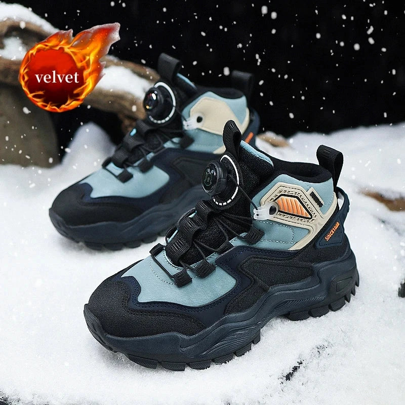 Winter Velvet Children's Snow Boots Fashion Knob High Top Sneakers Kids Outdoor Warm Plush Casual Sports Shoes For Boys Trainers GlowCart