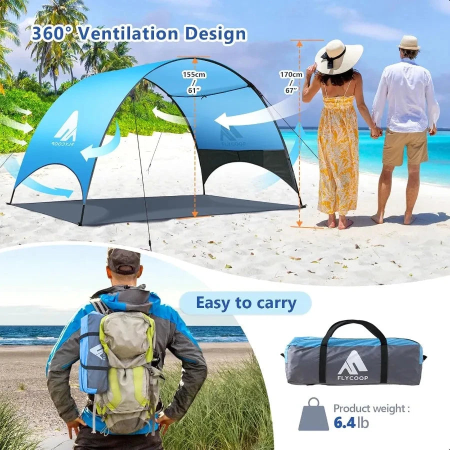 Beach Tent Beach Shade Canopy Compact Fold 16.9x3.9 Own GlowCart