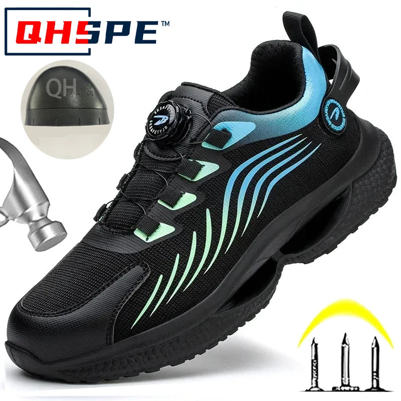 Rotating Button New Safety Shoes Men Anti-smash Anti-puncture Work Shoes Fashion Men Sport Shoes Security Protective Boots Men GlowCart