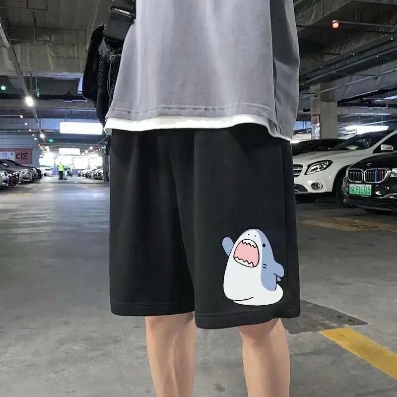 M-5XL Cartoon Shark Print Shorts For Men's Summer Slim Fit GlowCart