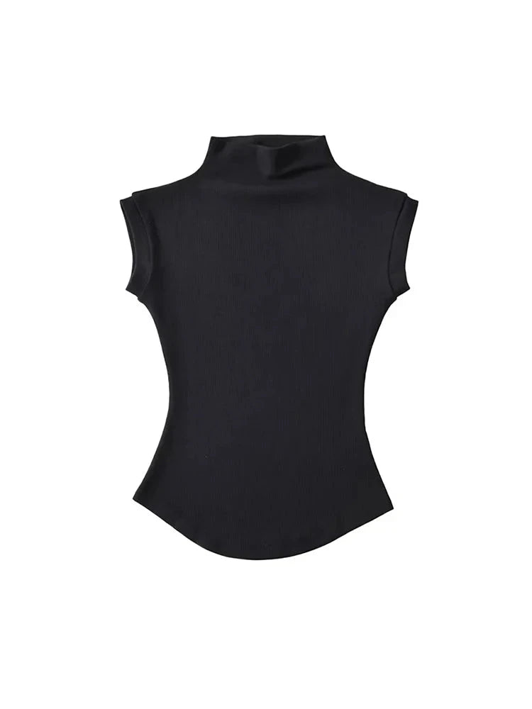 Women Summer Sexy Turtleneck Sleeveless T-Shirts Tops Solid GlowCart
