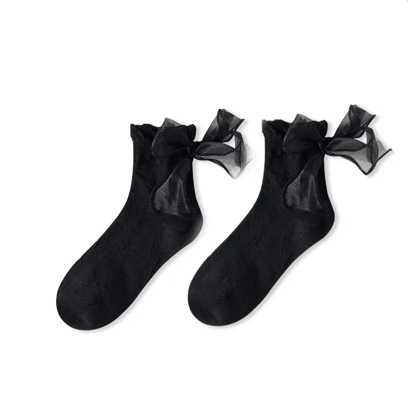 Woman Socks Solid Black White Lolita Lacework Ruffle Socks GlowCart